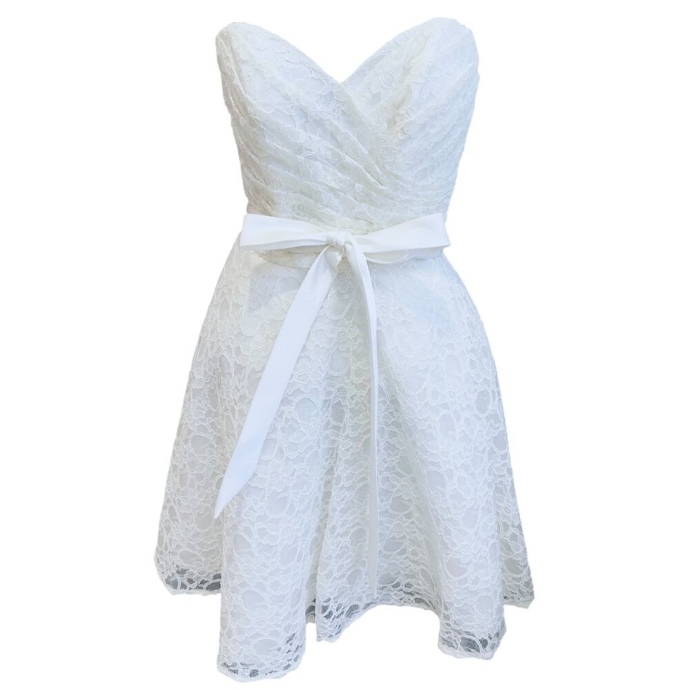 Mori Lee Ivory Lace Strapless Dress Size 12 Sweetheart Bridal Short Lace